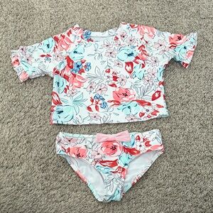crown & ivy Kids Floral Rashguard Set - Pink and Blue